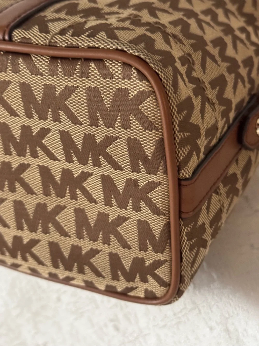 Michael Kors Ginger Small Duffle Style Brown Logo-Print Satchel